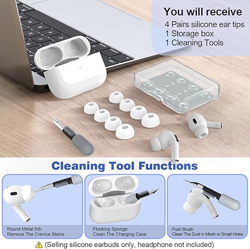 Miniatura 6 de Almohadillas antideslizantes de silicona suave de repuesto para Airpods Pro 2 generación con kit de limpiadorcaja de almacenamiento. Cabe en la