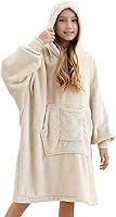 Vista 17 de REDESS Sudadera con Capucha Manta, Manta Vestible Oversized Sherpa con Mangas Bolsillo Gigante, Sudadera con Capucha Acogedora para Niños
