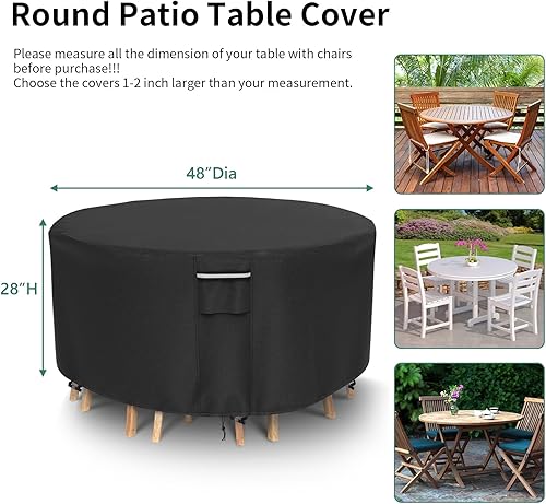 Miniatura 2 de Fundas redondas para muebles de patio, funda impermeable para mesa de exterior, resistente 500D para mesa y sillas, fundas de exterior para mesa de