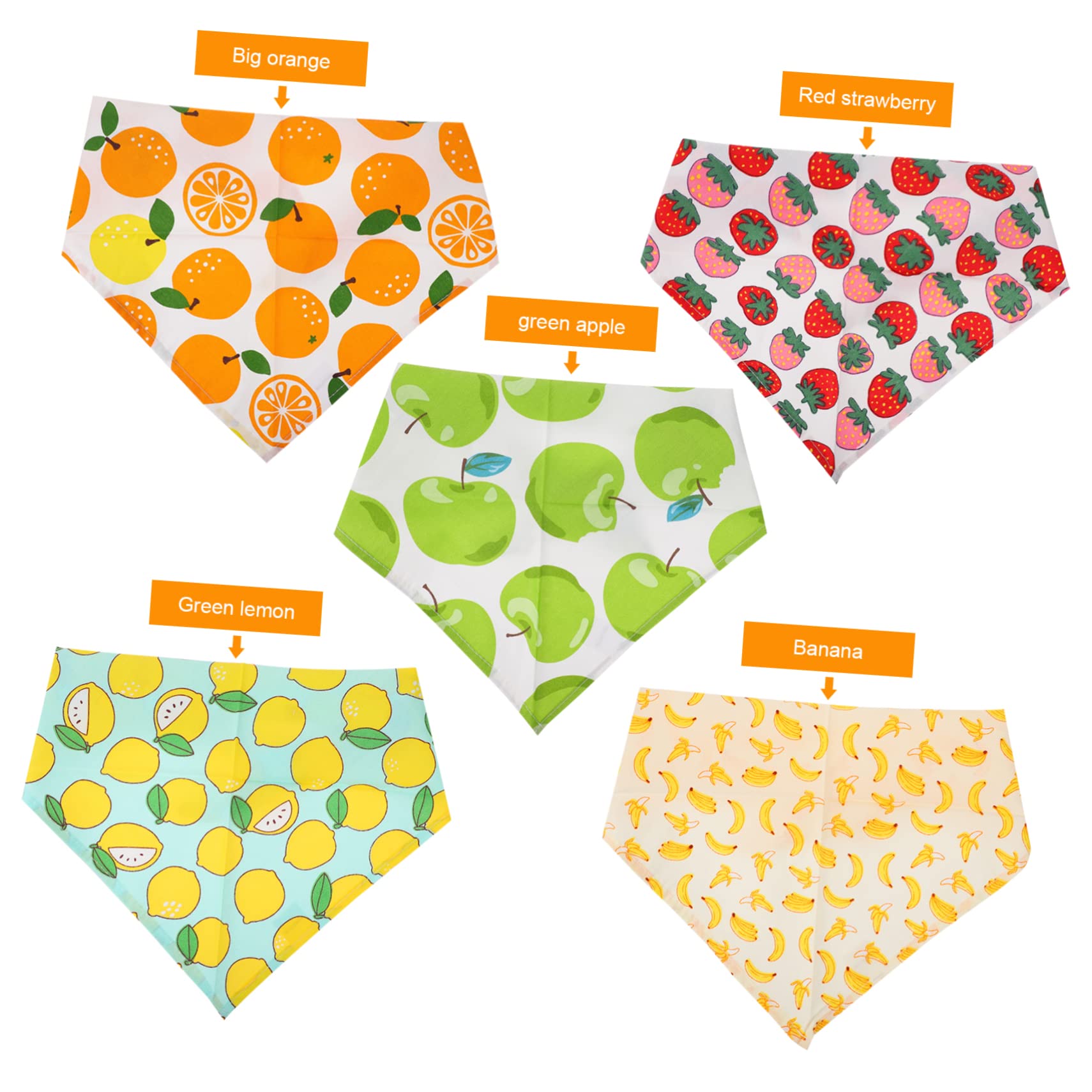 INOOMP 15pièces Bandanas pour Chien Respirant Écharpes Colorées pour Animaux Prévention Salive Et du Déversement Set De Motifs Fruits