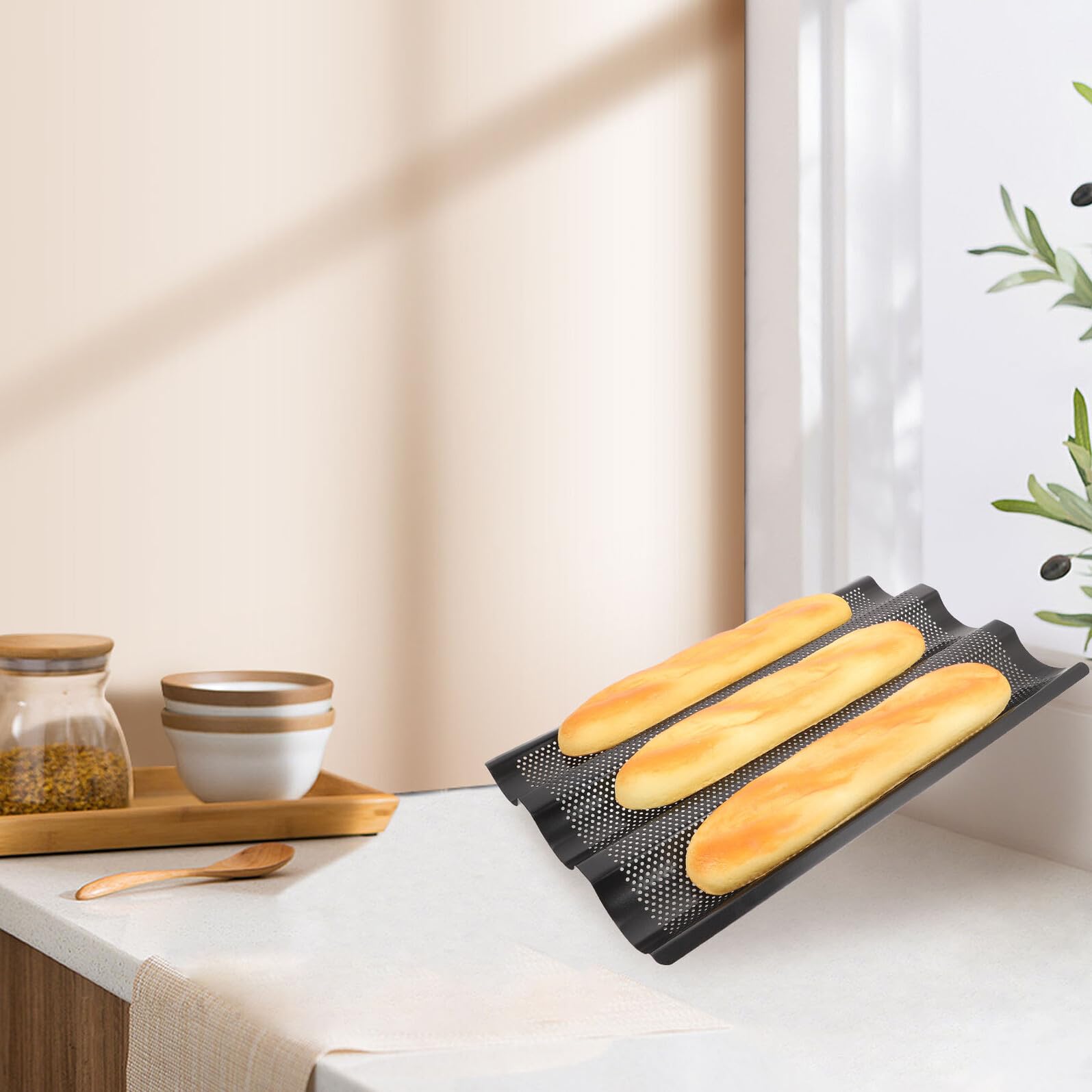 Nonstick French Bread Baking Pan aus Edelstahl Baguetteform mit Schneller Wärmeleitung und Lebensmittelechter Beschichtung für Gleichmäßiges Backen zu Hause