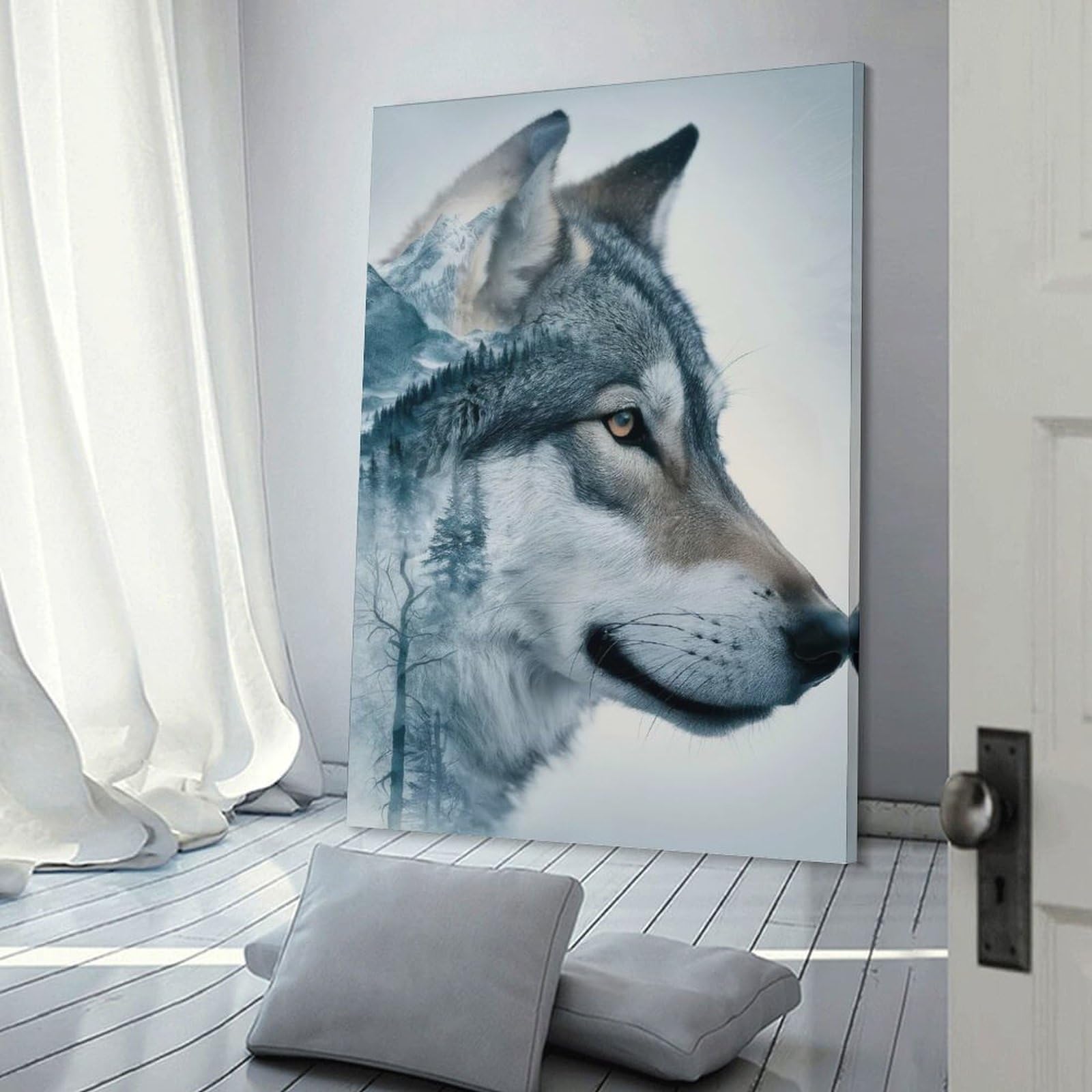 Junmoney Frame-Style-36 Wolf Husky Dog Decorative Wall Artwork, 12X18inch(30X45cm), For Hallway, Lounge Or Guest Room, Decorative Present For New Homes