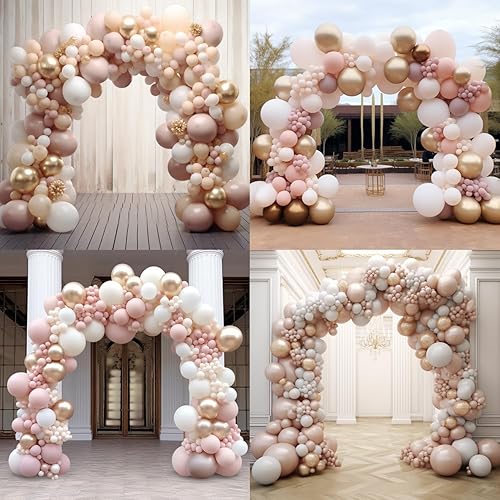 Miniatura 7 de Kit de arco de guirnalda de globos rosa y beige, 144 piezas de guirnalda de globos de color rosa pastel, beige, beige, blanco, champán, dorado, para