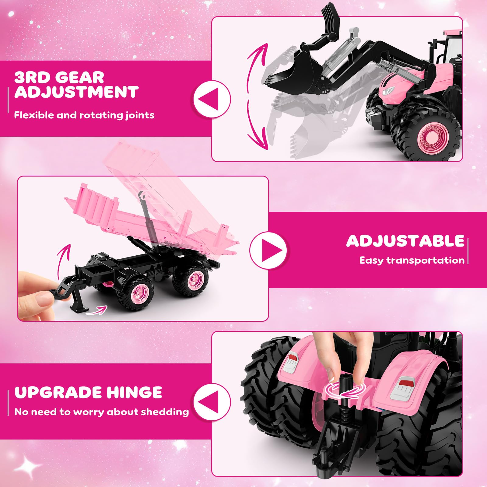 Tractor de juguete a control remoto [2025] Juego de tractor RC para niños y camión y remolque cargador frontal – Cabeza de coche de metal, 8 ruedas/luz, juguetes de vehículos agrícolas para niños de 3 3