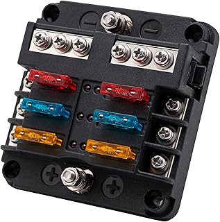 6 Way Fuse Block, 12 Volt Waterproof Boat Fuse Panel with LED Warning Indicator Damp-Proof Cover, Compatible with Car Motorcycle RV Truck Marine Golf Cart, DC 12-24V, 12 pcs Fuse Included