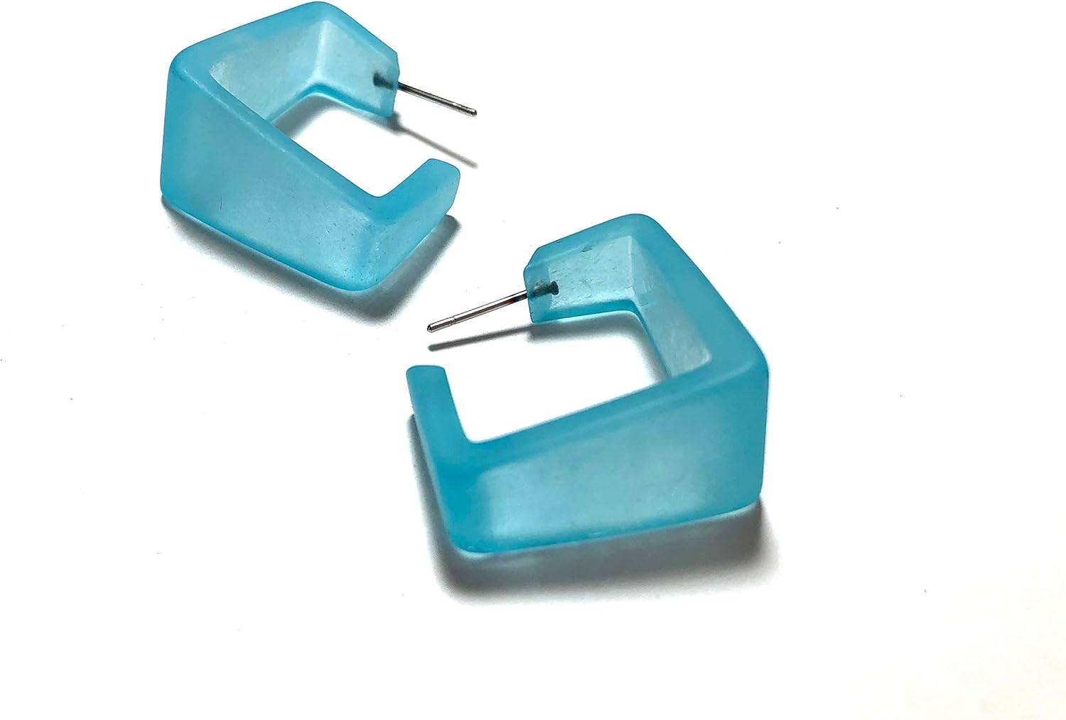 Turquoise Frosted Wide Cubist Hoop Earrings - WCUB-TQ-2