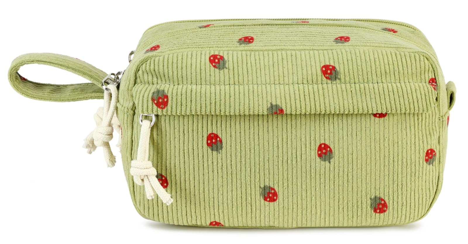 LOIDOU Federmäppchen für Mädchen, Groß, Niedlich, Schreibwarenbeutel, Bleistiftbeutel für Schule, Studium, Büro, Geschenk (Erdbeergrünes Hintergrundmuster)