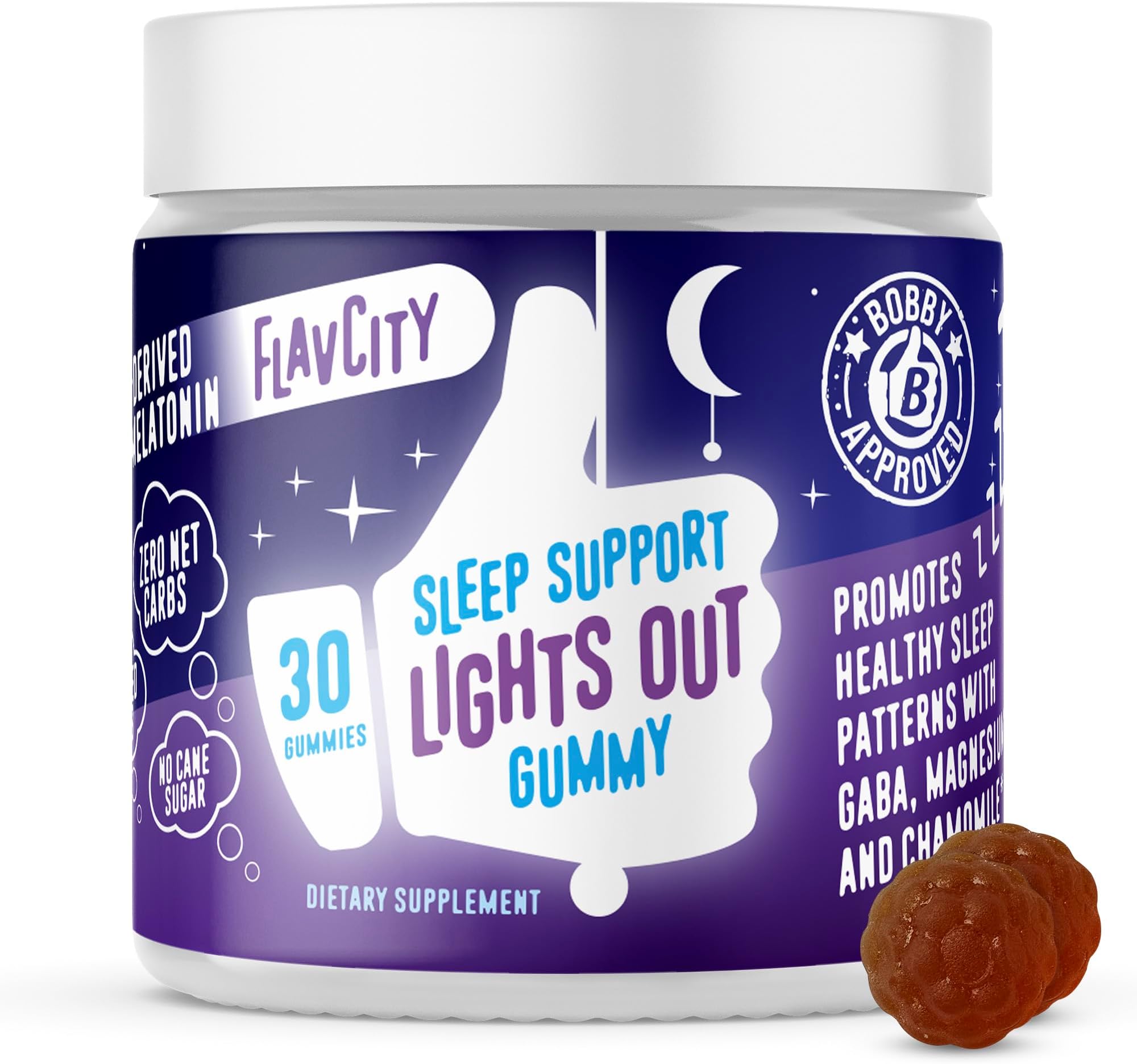 Melatonin Sleep Gummies for Adults, Lights Out Gummy - Chewable Sleep Support Supplement with Plant-Based GABA, Magnesium & Chamomile for Deep & Restful Bedtime, 30-Day Supply
