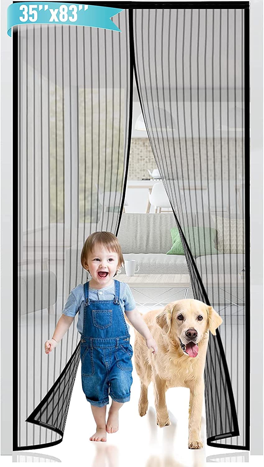 LKESBO Mesh Screen Doors with Magnets Black Magnetic Screen Door Closure with Heavy Duty Durable Fiberglass Mesh Curtain, Pet and Kid Friendly Fits Door Size 35" x 83"