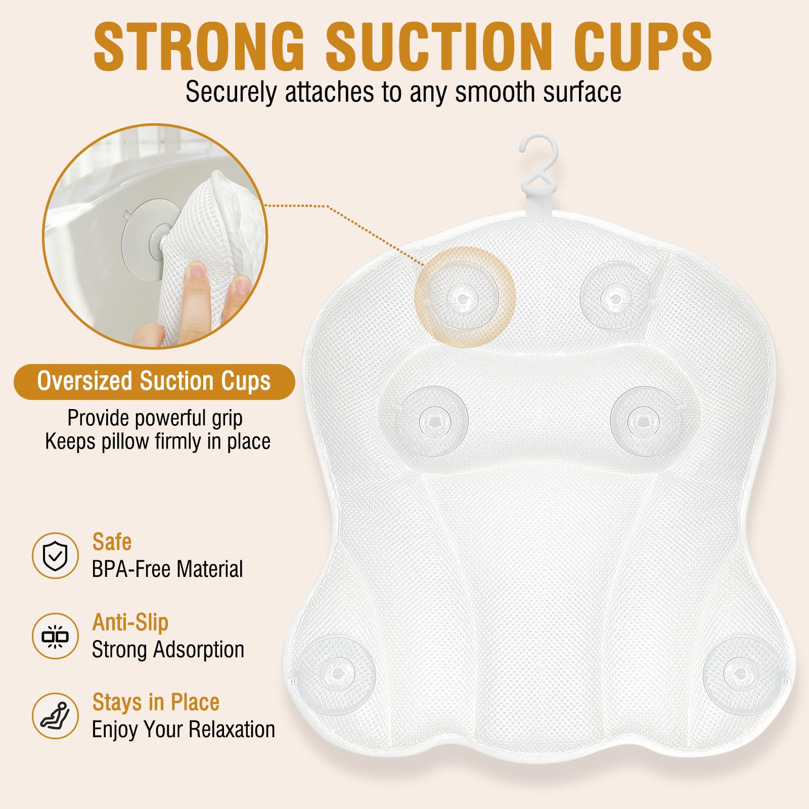 SZXYX White Bath Pillow for Tub with Ergonomic Head, Neck & Back Support