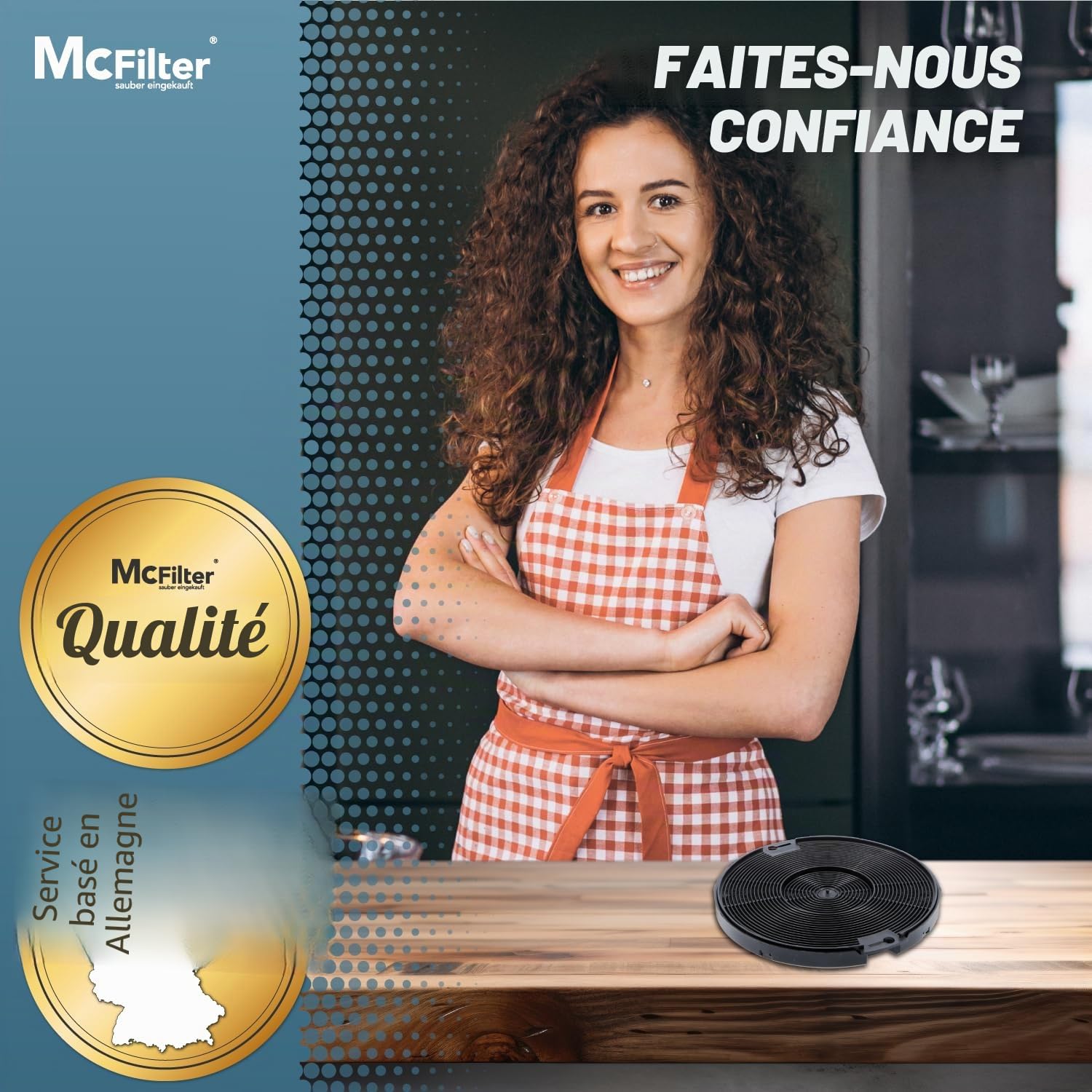 McFilter | 4x filtres à charbon actif Ø 150mm EFF75 pour hotte aspirante, convient pour filtre à charbon AEG 405509371/2, Faber 112.0067.944 + 112.0254.245, IKEA 203.383.74, NYTTIG FIL 500