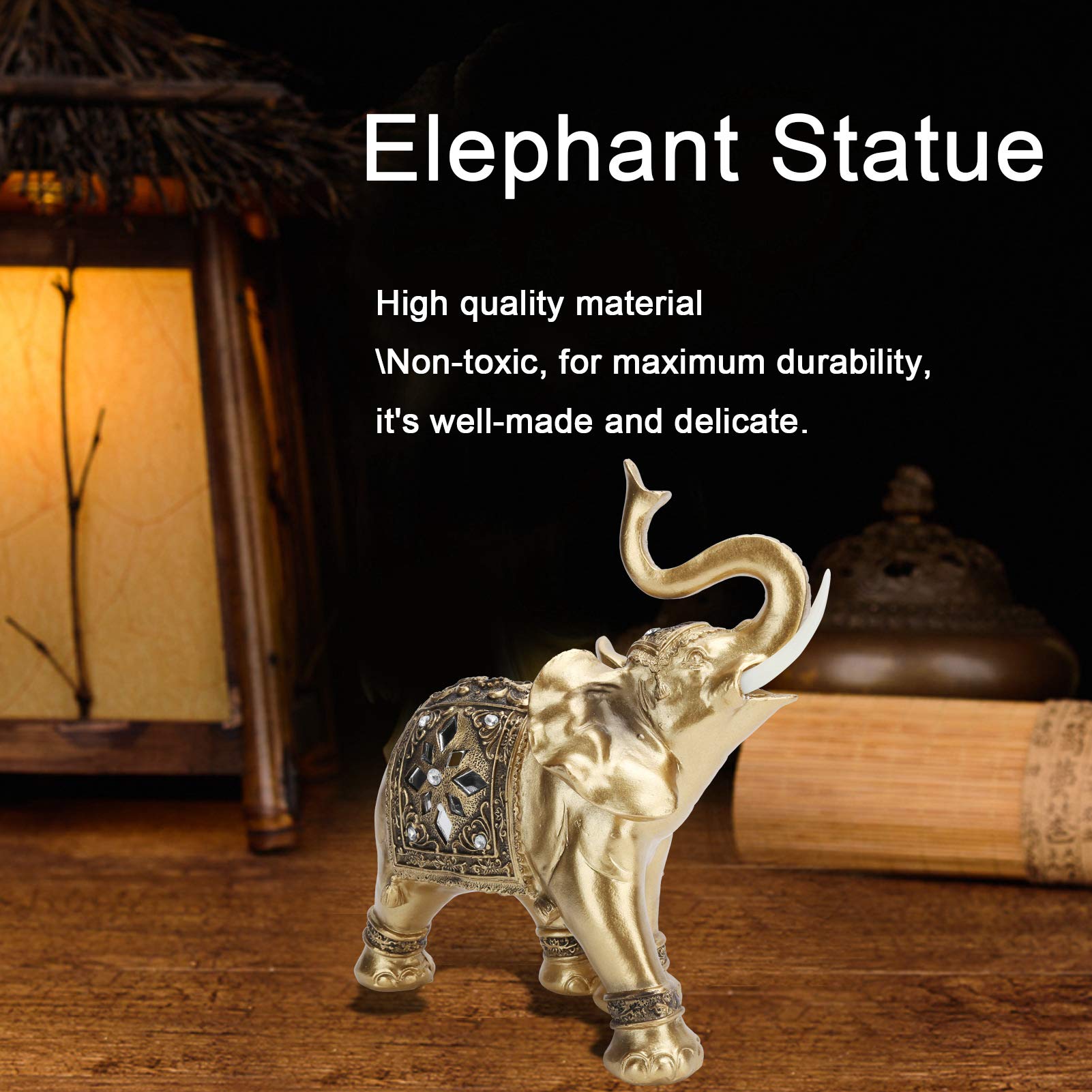 CDQL Statua Dell'Elefante d'oro, Decorazione Scultura Figurina, Incarnazione Dell'Eleganza, Figurina Portafortuna, Decorazione Dell'Elefante Boho per la Casa, Il Bar, L'Ufficio