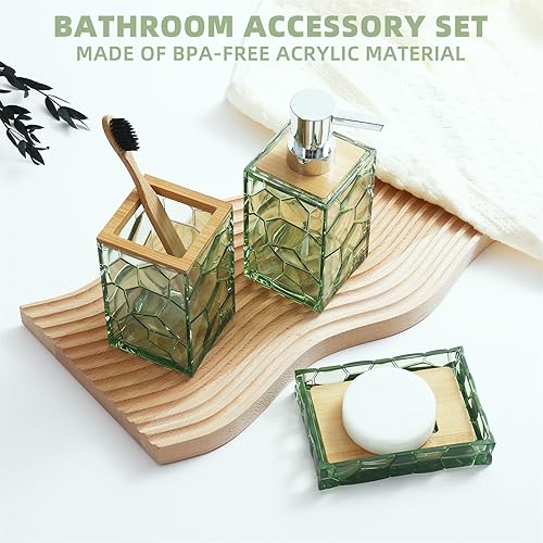 Miniatura 4 de Juego de accesorios de baño verde salvia, soporte para cepillo de dientes, dispensador de jabón, soporte de hisopos de algodón, jabonera, cepillo de