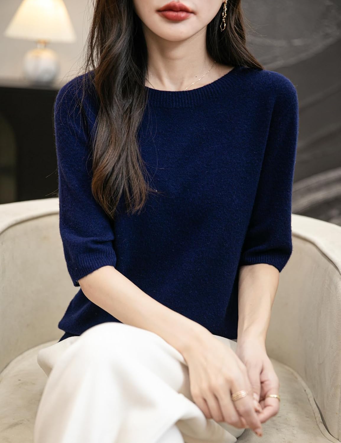 Chanyarn Women's 100% Merino Wool Spring Fall Winter First-Line Ready to Wear Seamless Knit Crewneck Short Sleeve Sweater - Image 2