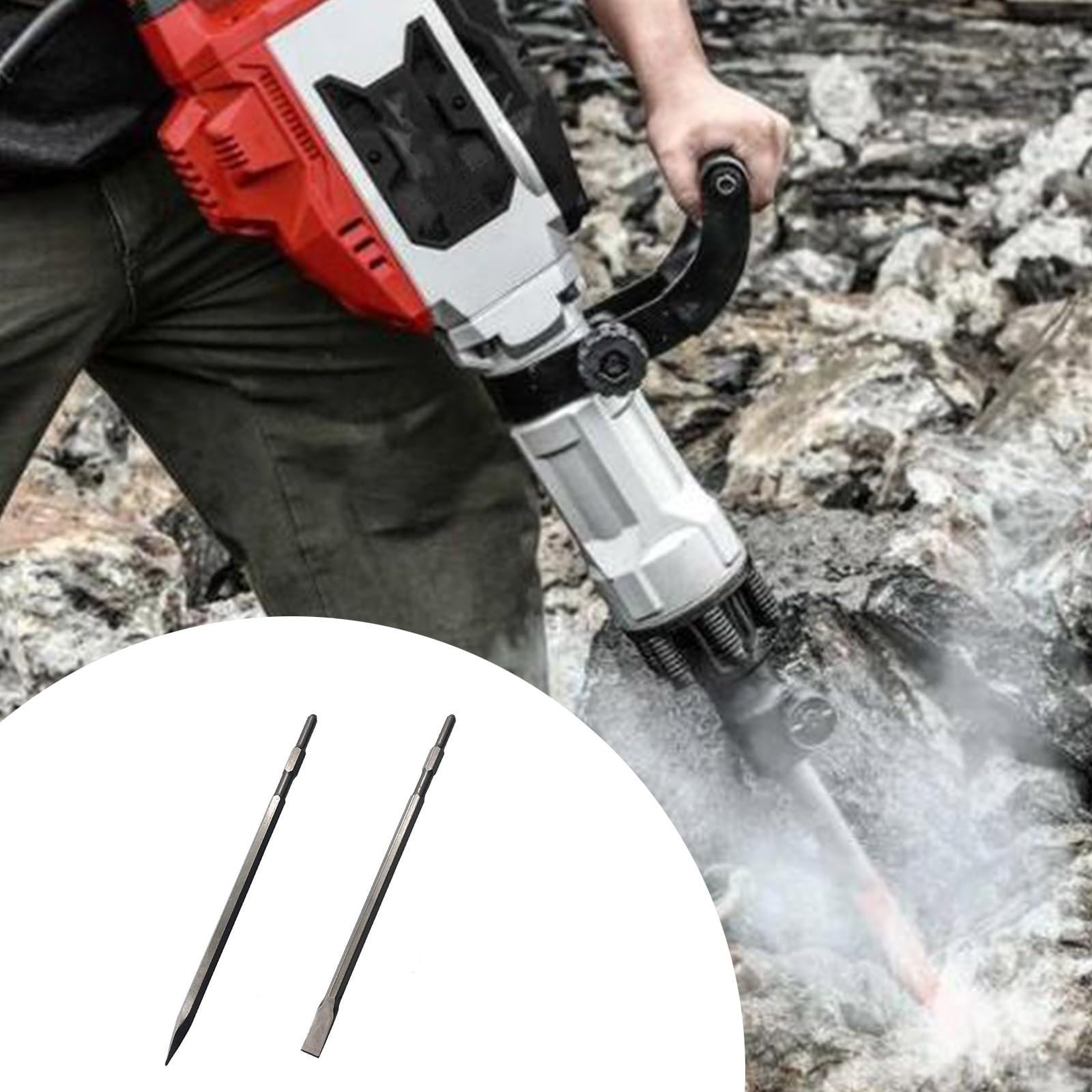 Broca de martillo eléctrico con vástago hexagonal plano de 600 mm para romper hormigón, ladrillo, piedra, cincelado, construcción profesional