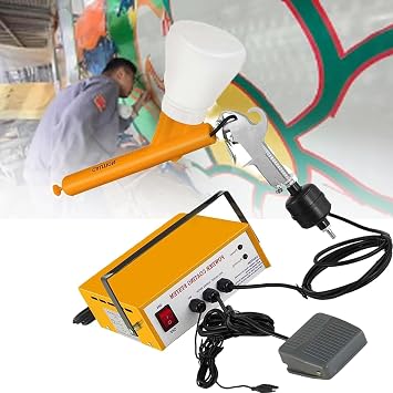 Powder Coating Gun, Portable Powder Coating Systems, Electrostatic Spray Machine Set, Foot Switch, Power Source, 2 Nozzles and 2 Powder Cups, 30-50KVYellow