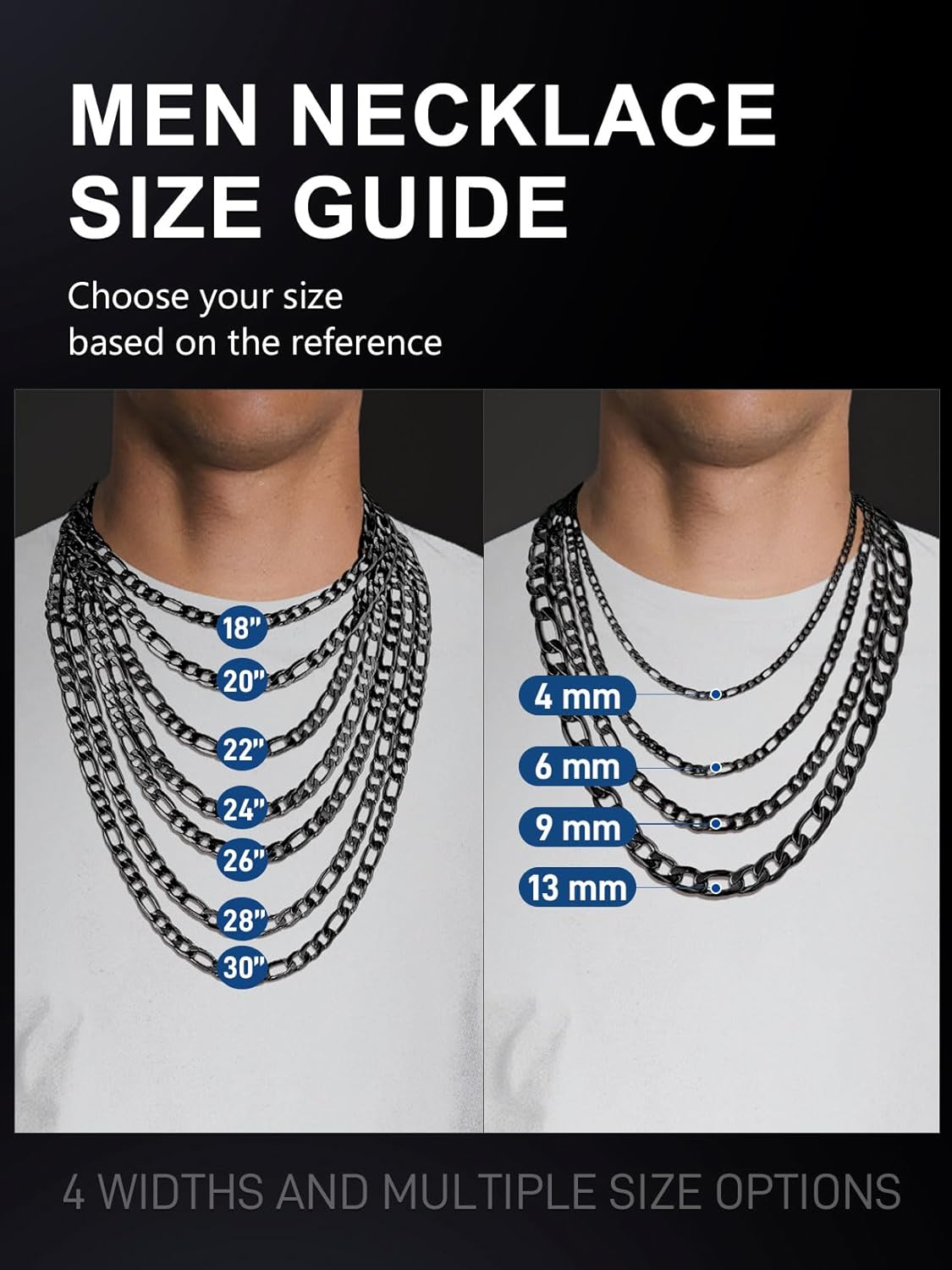 ChainsPro Silver/Gold Plated/Black Figaro Chain for Men Women, Men Necklace Chains, 4/6/9/13 mm, 14-30inch Stainless Steel Necklaces Hip Hop Chain- Send Gift Box - Image 6