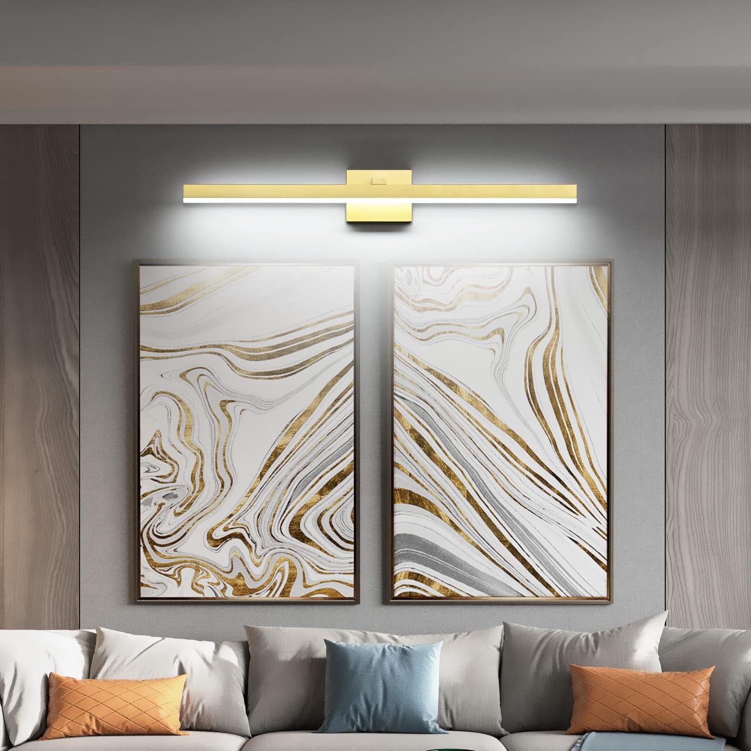 PRESDE Bathroom Light Fixtures Dimmable 32in Gold LED Vanity Light for Bathroom Wall Lighting Fixtures Over Mirror（Cold White 6000K）