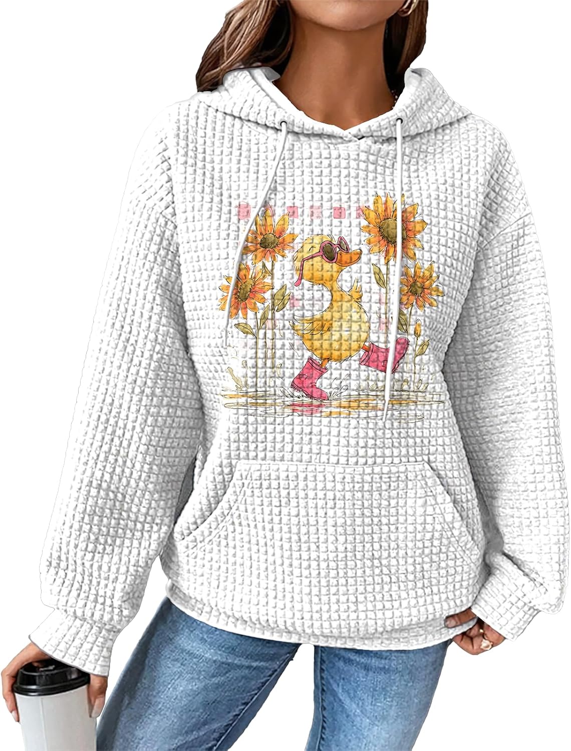 MARSVOVO Hoodies for Women Fall Winter 2025 White Sweatshirts with Simple Printed Graphic Casual Daily Versatile Pullover