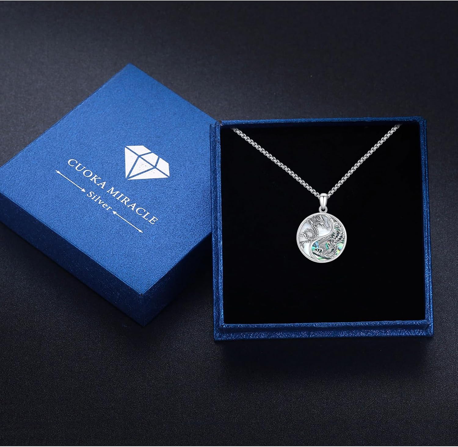 CUOKA MIRACLE Dragon and Phoenix Necklace S925 Sterling Silver Yin Yang Pendant, Vintage Animal Pendant Charm Traditional Auspicious Phoenix Dragon Jewelry Unisex Spiritual Gifts for Men Women