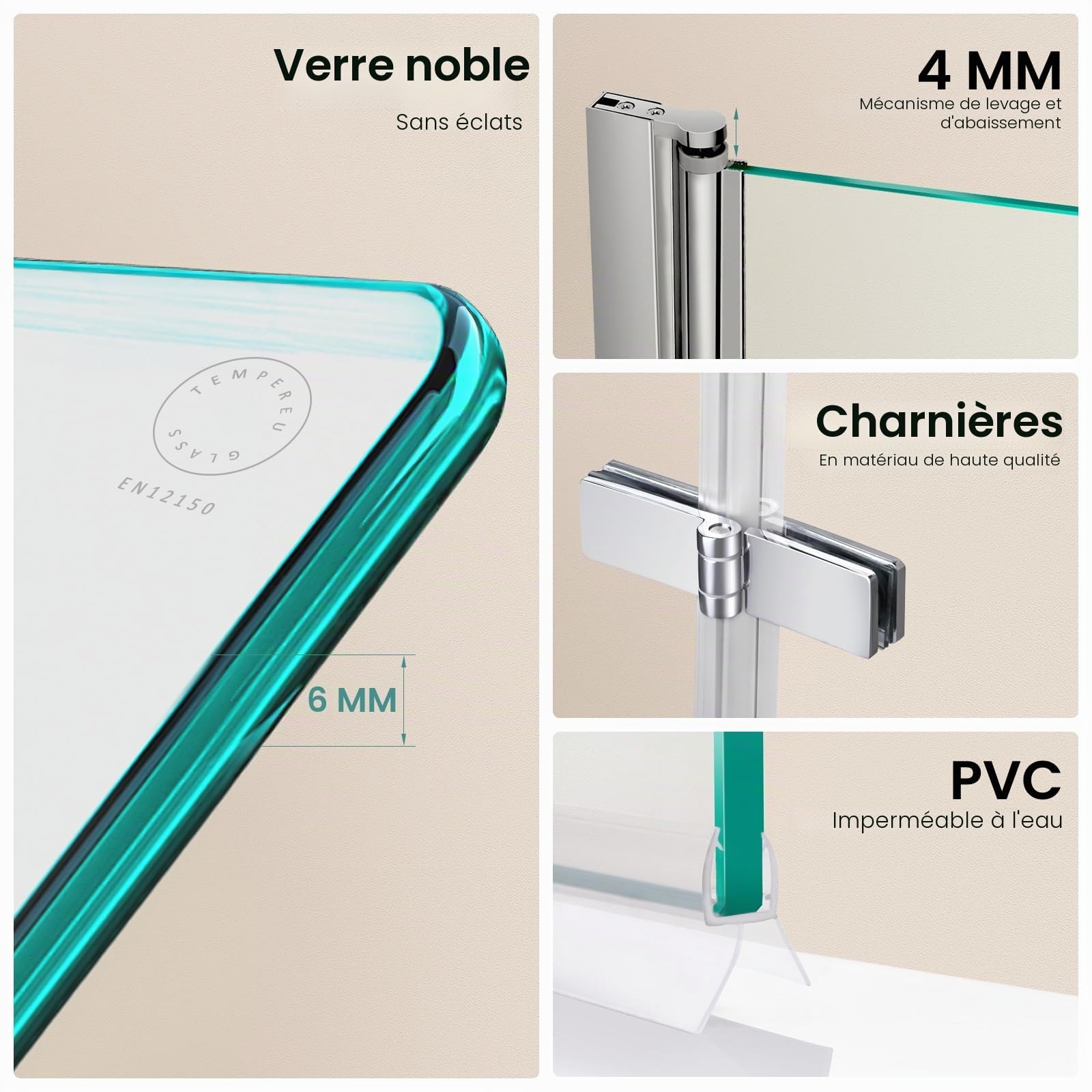EMKE Paroi de douche pour baignoire 70 x 140 cm - Pliable - Pour baignoire, paroi de douche pliable - Verre de sécurité 6 mm