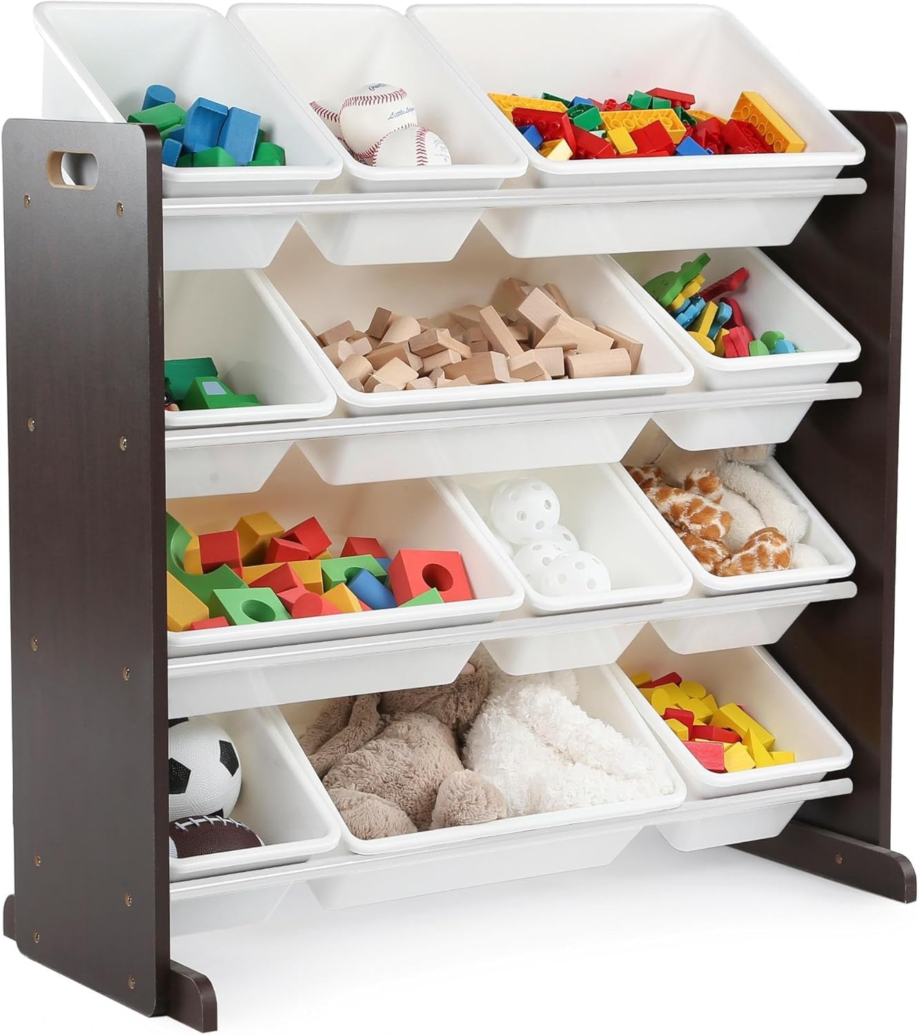Snazzy Kids Toy Storage Organizer with 12 Plastic Bins, Espresso/White β Removable Bins for Playroom, Bedroom, Toddler Furniture for Boys and Girls 2