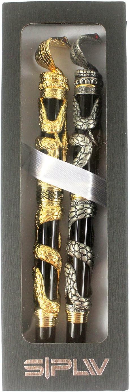 2PCS Fountain pen Pen Set, 3D Snake Heavy Metal Pen, Medium Point(0.5MM), Gold & Gray