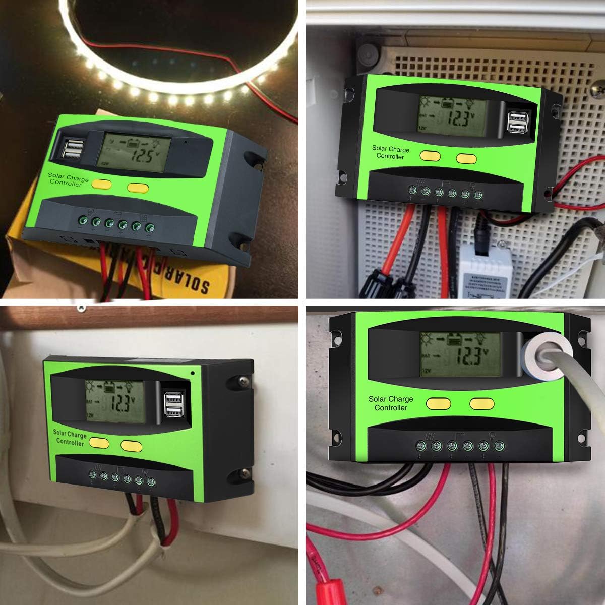 MOHOO Solar Charge Controller, 30A Solar Charger Controller, 12V/24V Solar Panel Intelligent Regulator with Dual USB Port and PWM LCD Display (Upgraded)