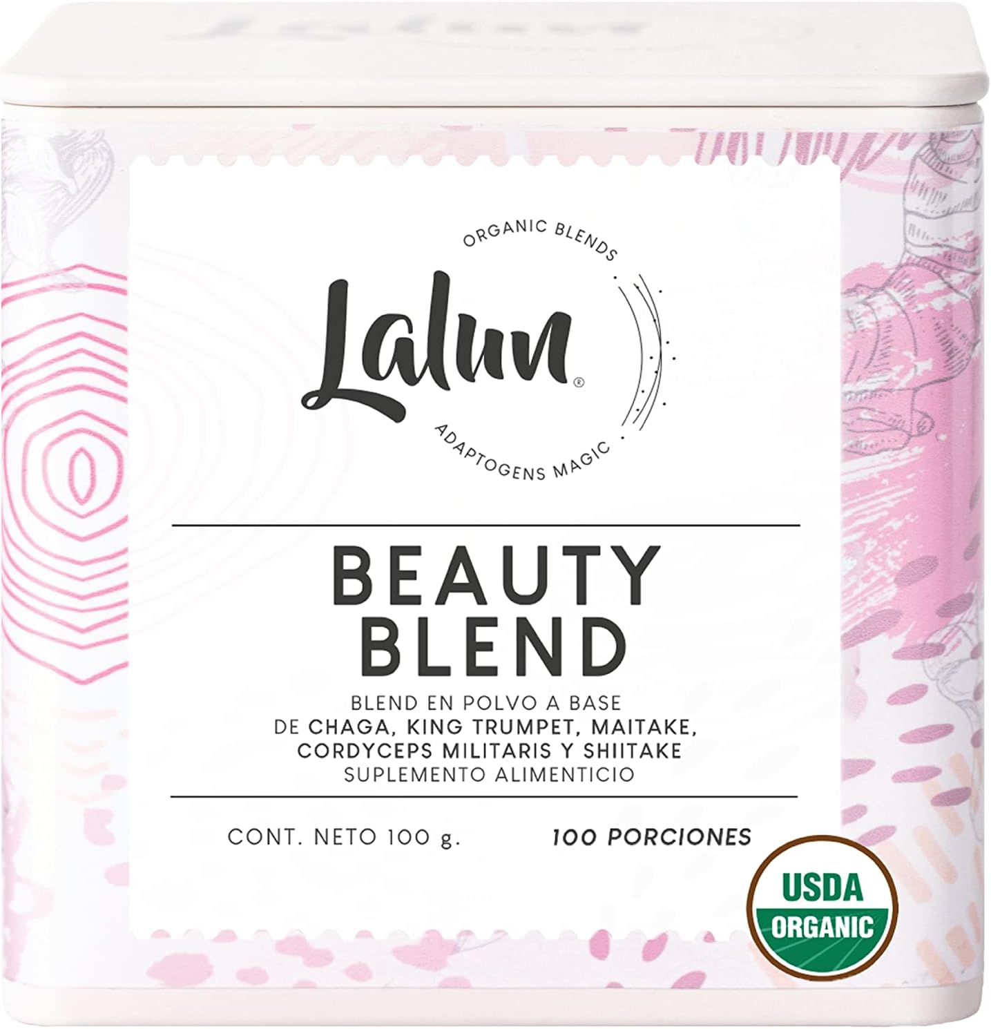 Lalun Beauty Blend 5 hongos adaptogenos, polvo a base de Chaga, King