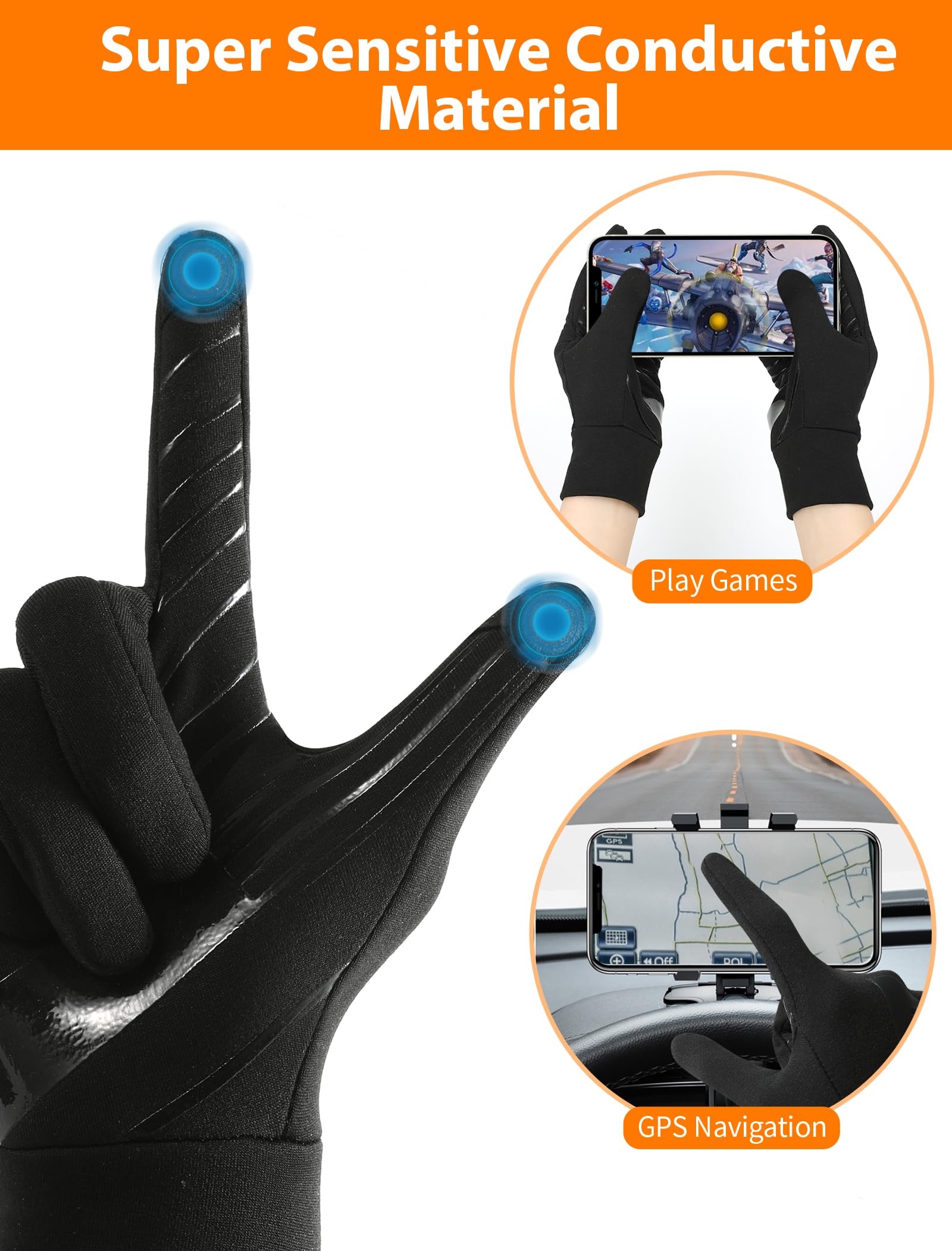 Guantes de Invierno Hombre Mujer, Guantes Táctiles para Correr Running, Antideslizantes Dedo Completo