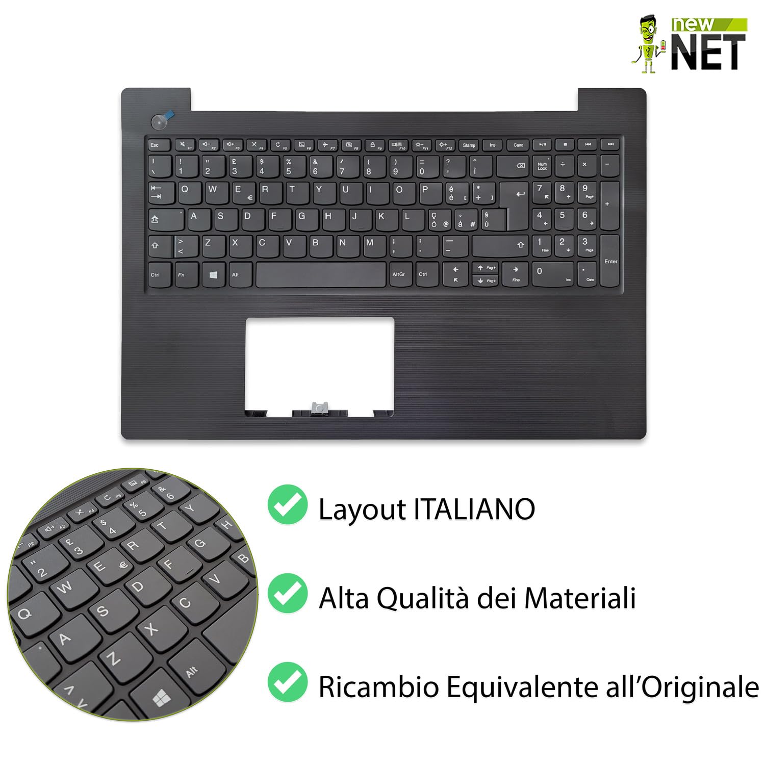 new net - Top Case Palmrest con Tastiera Compatibile con Notebook Lenovo 5CB0R28215 [Frame Colore Iron Grey - Senza touchpad - Layout ITA]