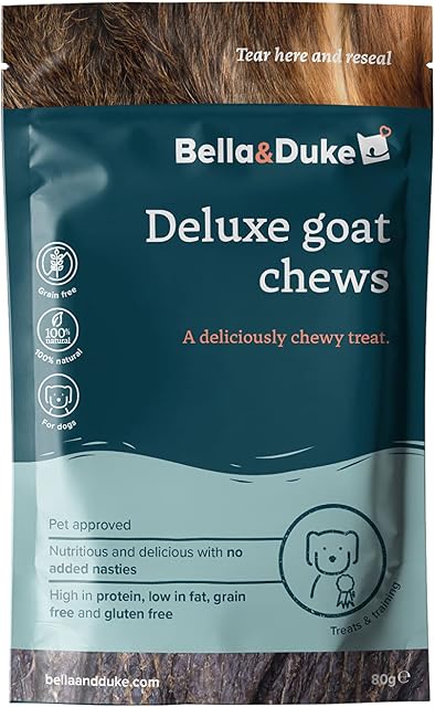 Bella & Duke Deluxe Goat Chews for Dogs - Long Lasting 100% Natural Treat - Ideal for Training & Snacking - Grain-Free, High Protein and Hypoallergenic - Suitable for Large Dogs - Guilt-Free