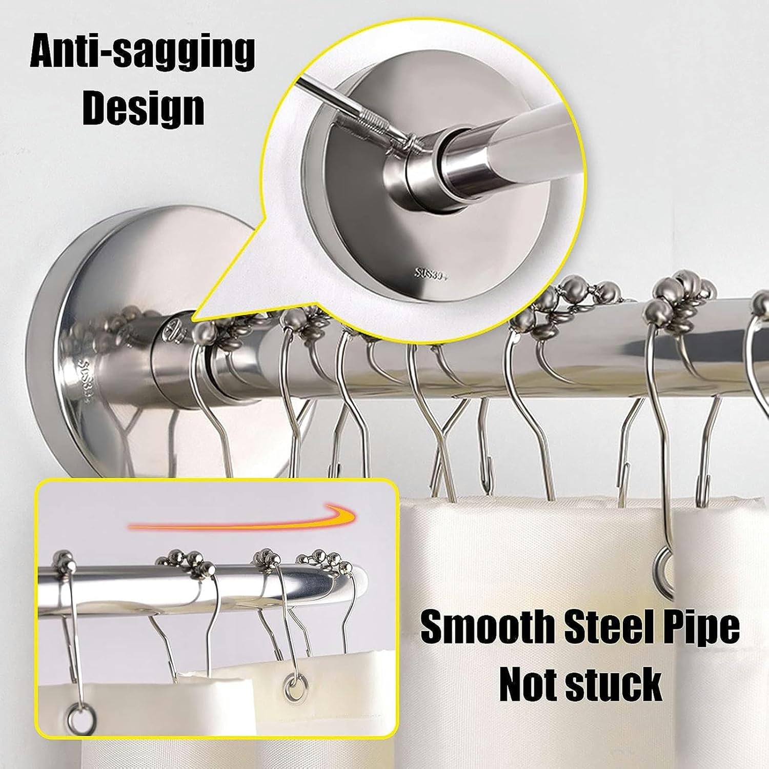 Curved Shower Curtain Rod Adjustable L-Shaped Corner Curtain Rail Bar Extendable Stainless Steel Pole No Drilling for Bathroom, Kitchen, Fitting Room