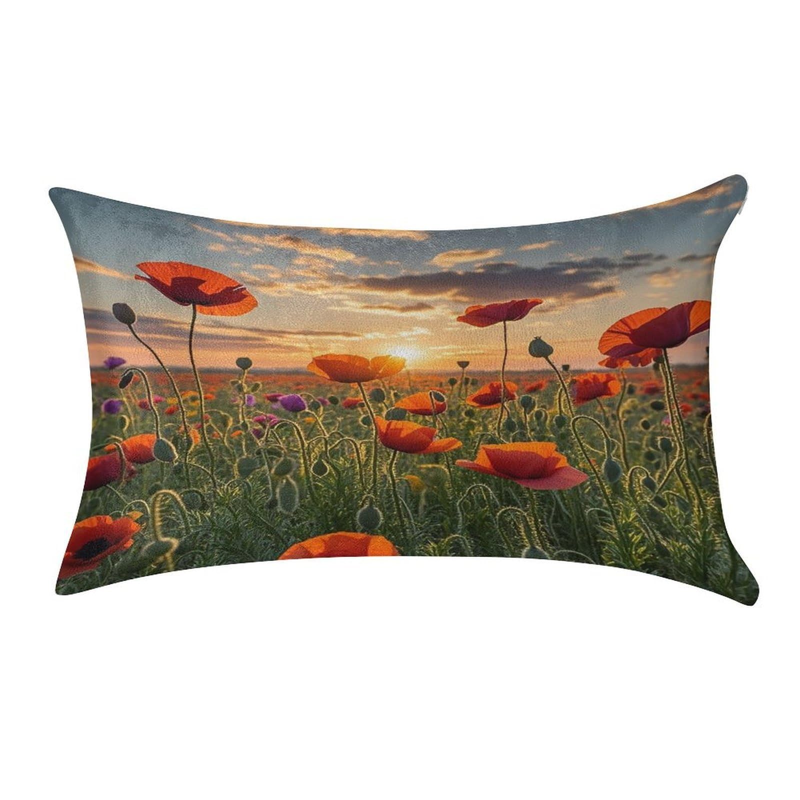 FekiLoot Red Poppy Flower Field in Sunset Pillow Covers Luxury Velvet Oblong Pillowcases Rectangular Throw Pillows Case Decorative Velvet Cushion Covers Ultra Soft Lumbar Pillow Shells 12 X 20 in