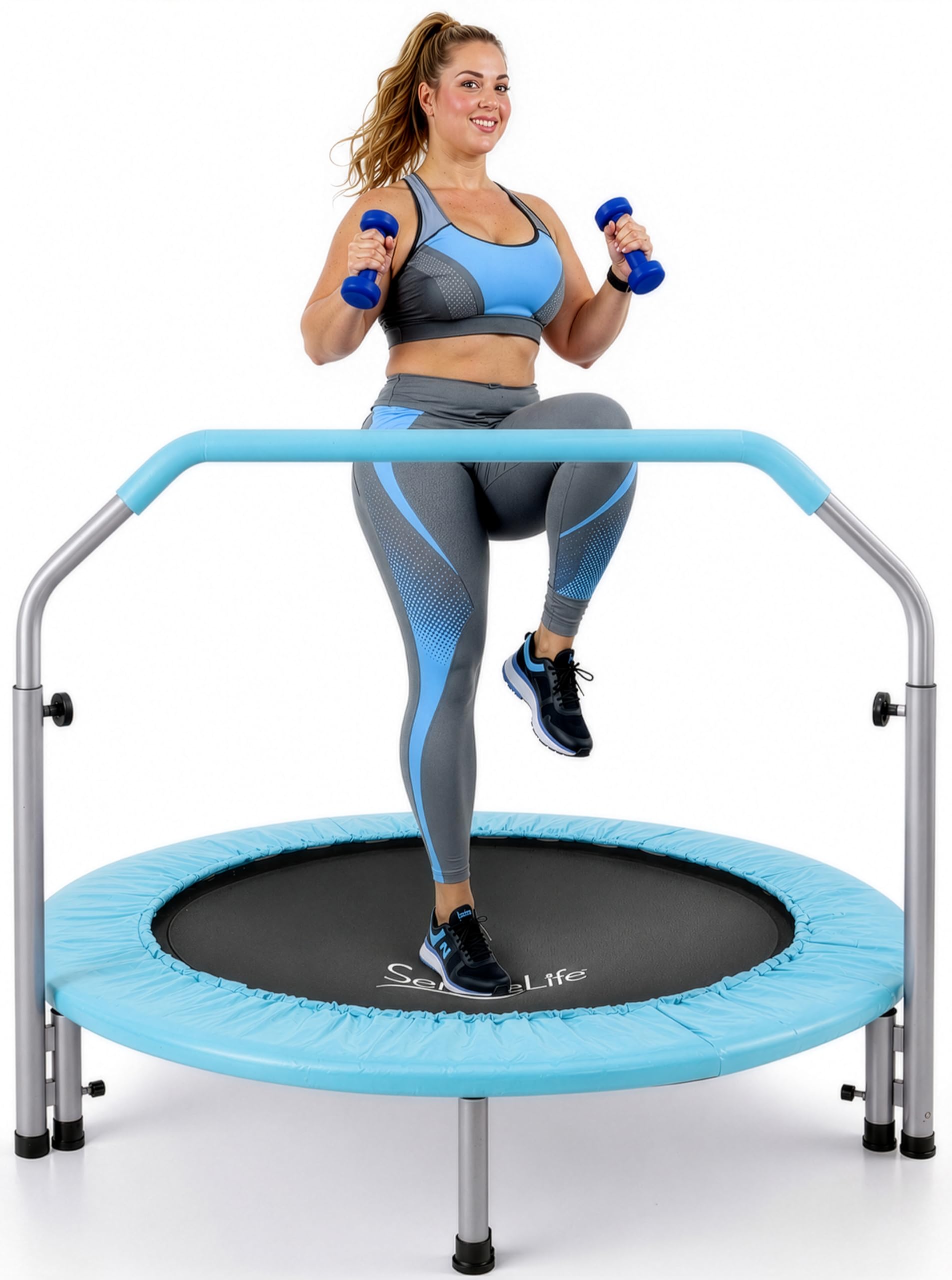 SereneLife trampolin Mini Plegable, Cama Elastica, Fitness, Compacto para niños y Adultos, Rebounder de Ejercicio, Asa de Espuma