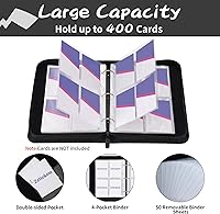 Vista 2 de Carpeta para tarjetas coleccionables de 4 bolsillos con cremallera y correa de mano, capacidad para hasta 400 tarjetas, carpeta TCG de piel