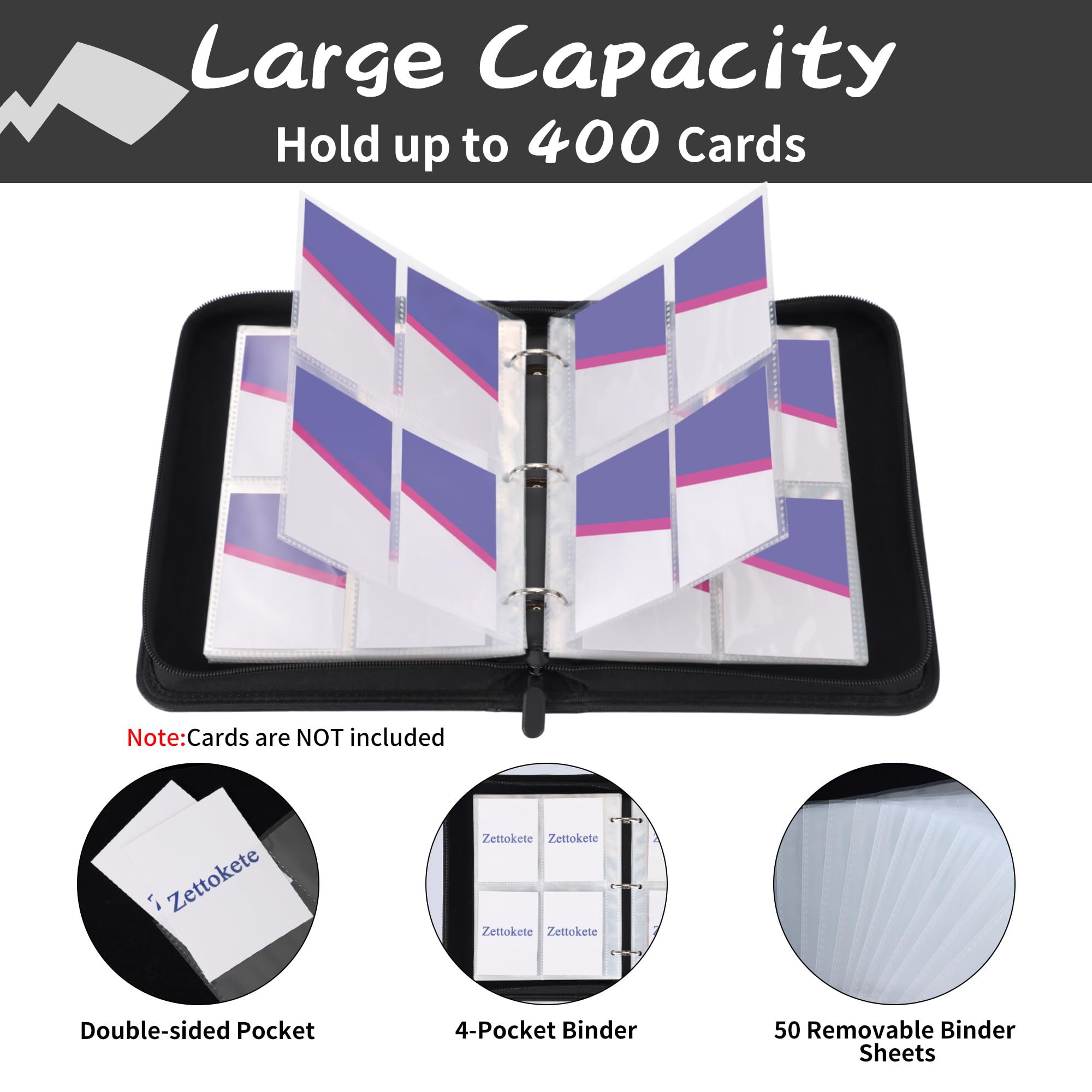 Trading Card Binder 4 Pocket with 60 Removable Sleeves, 400 Pockets Card Collection Binder for TCG Cards Collector, Yellow & White