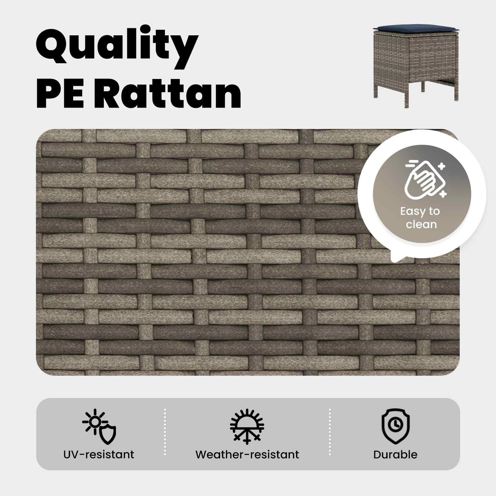 vidaXL Poggiapiedi da Giardino 2 Pezzo Grigio e Blu Navy Rattan in PE, Sgabello moderno in rattan, poggiapiedi compatto, arredo da giardino, accessorio per patio, uso interno, sedia versatile