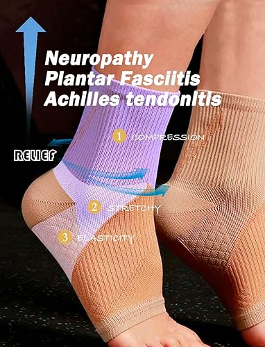 Miniatura 4 de Calcetines deportivos para mujer, con soporte de tobillo elástico, manga de compresión, neuropatía, fascitis plantar, para mujeres y hombres (rosa,