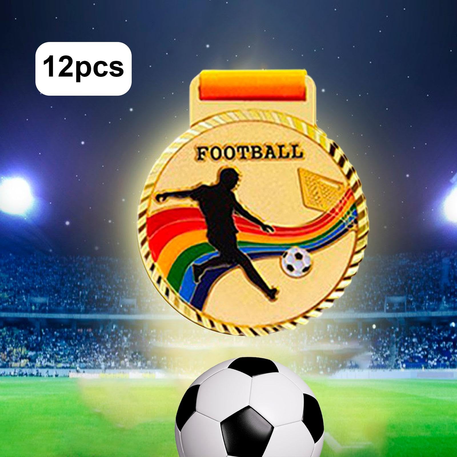 12 Stück Auszeichnungsmedaille Sportmedaille Fußballmedaille Siegesmedaille aus Widerstandsfähigem Metall mit Individuelle Gravur für Schulsportfeste