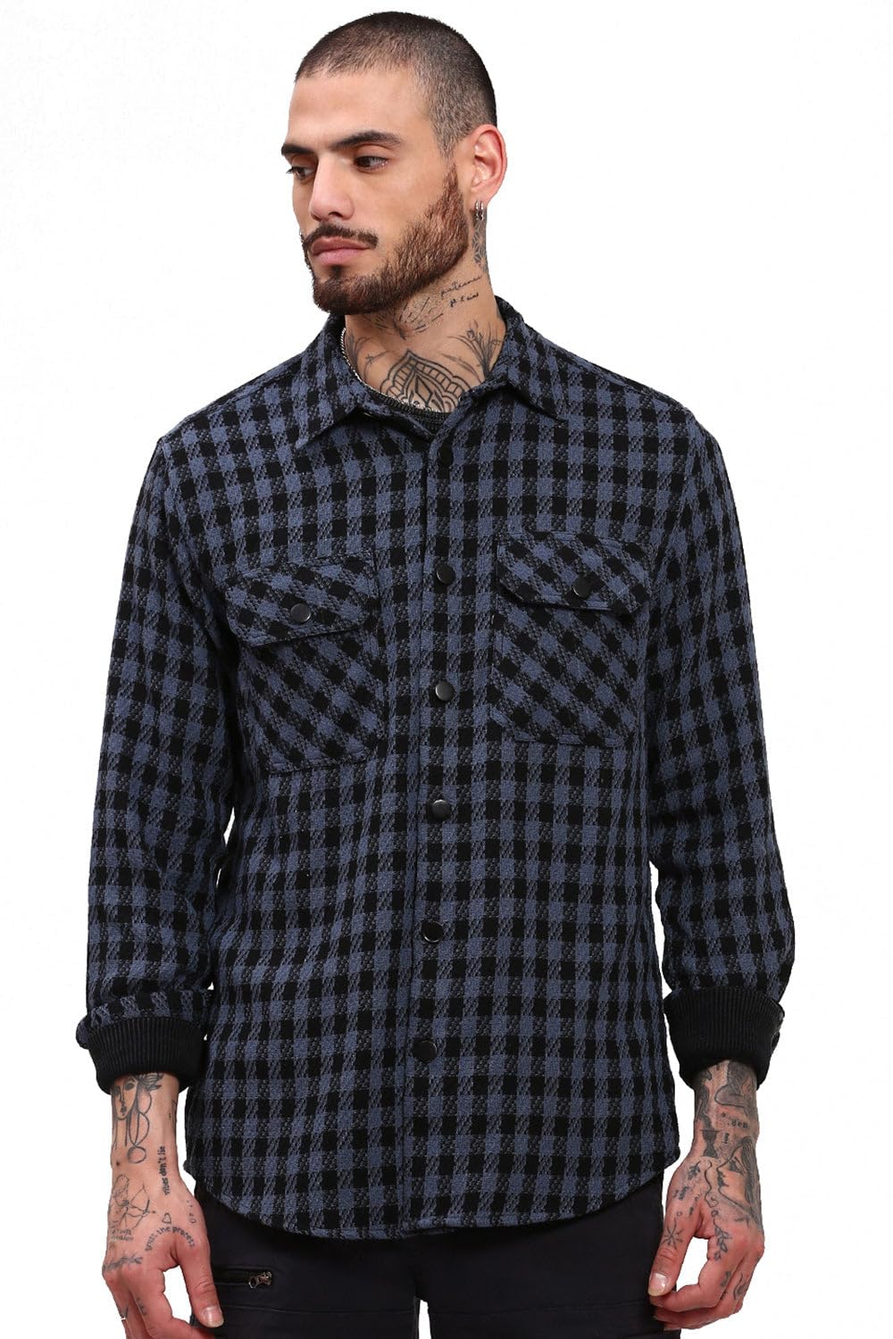 Men Check Print Casual Shacket | Spread Collar Full Sleeves Cotton Shacket for Mens | Regular Fit Regular Length Shacket for Men's-image-28
