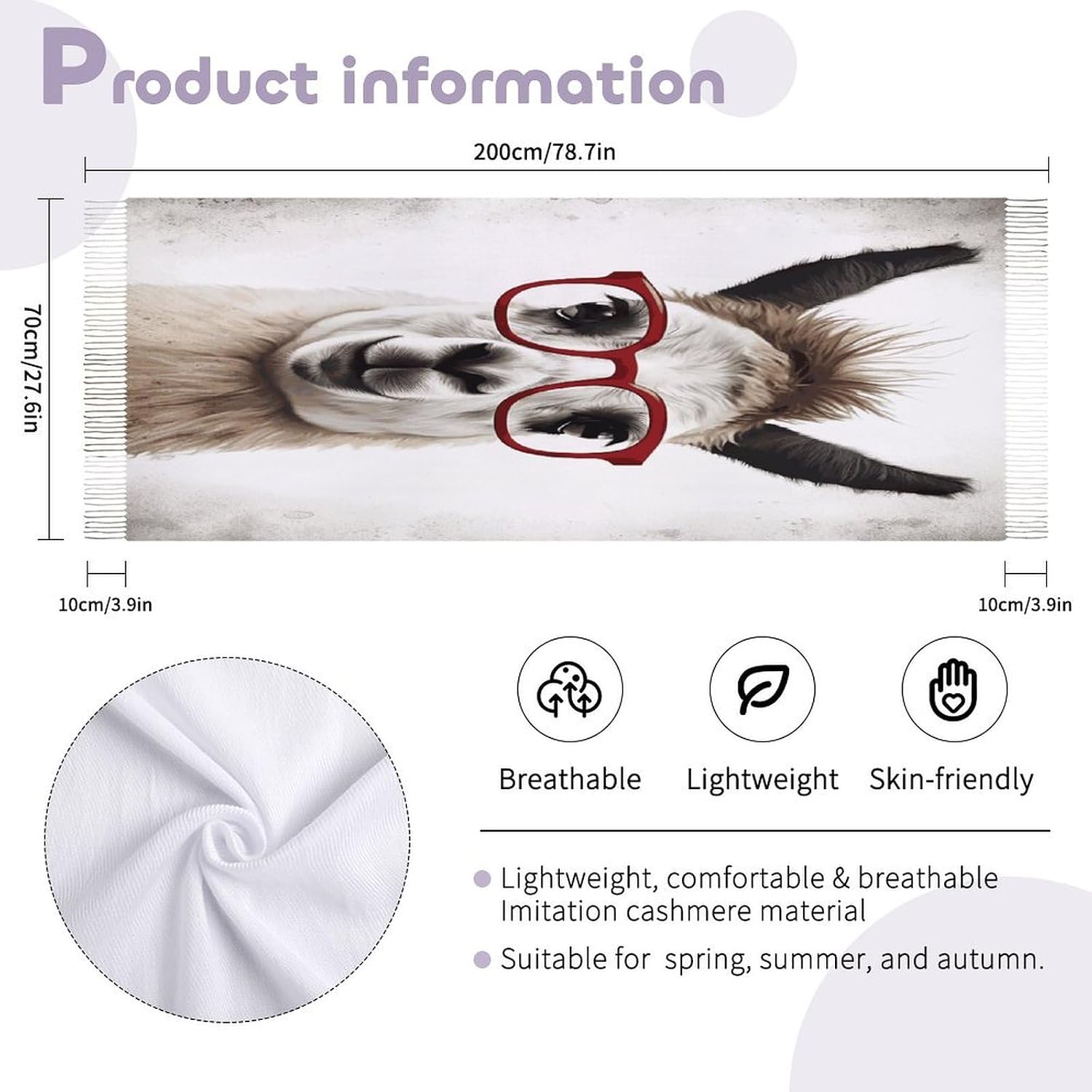 Llama with Glasses Winter Scarf for Women Soft Tassel Scarves Oversized Wraps Long Shawl Cold Weather Thick Blanket Scarfs