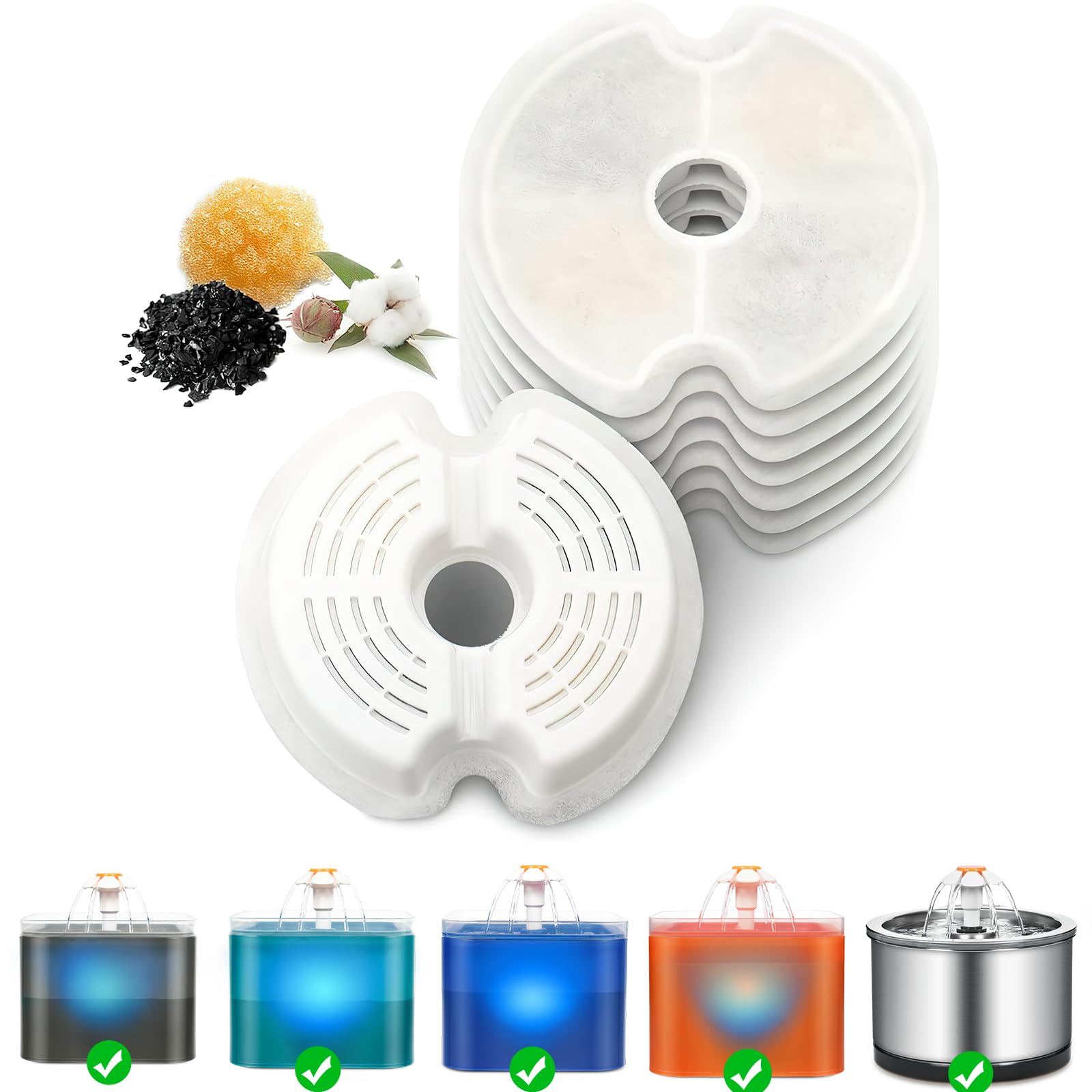 VinDox 8 filtros para fuente de gato de 2 L LED y fuente de agua para gatos de 2,5 l, filtro de repuesto con triple filtro de carbón activo (8 unidades)