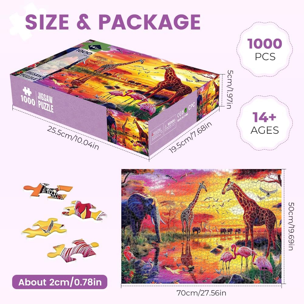 Puzzles for Adults 1000 Pieces African Safari Wildlife Jigsaw Puzzle, Adult Puzzles for Relaxation and Decor