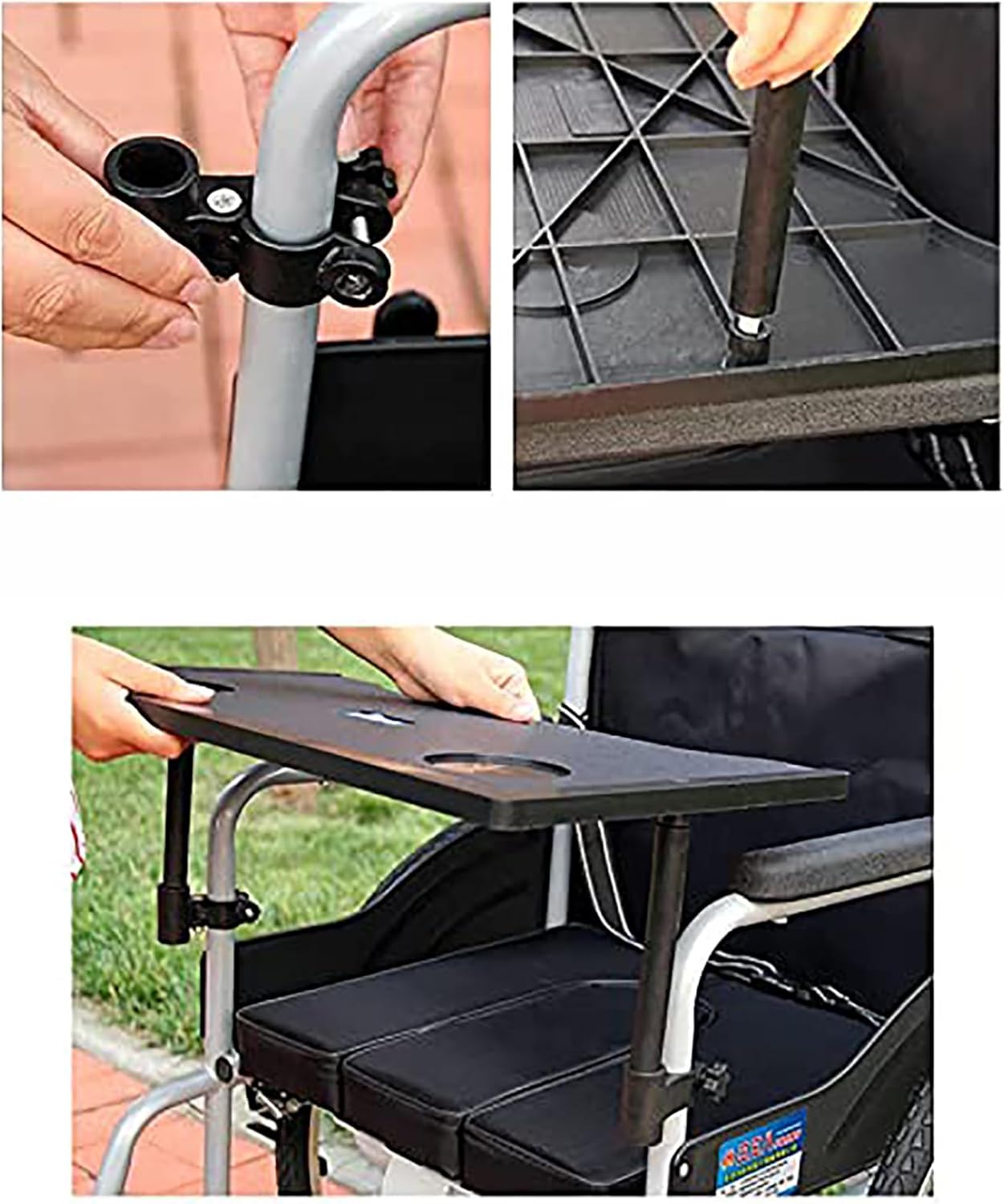 車椅子トレイテーブル、ABSプラスチック車椅子ダイニングテーブルボードカップホルダー付きポータラップトレイ食事読書用