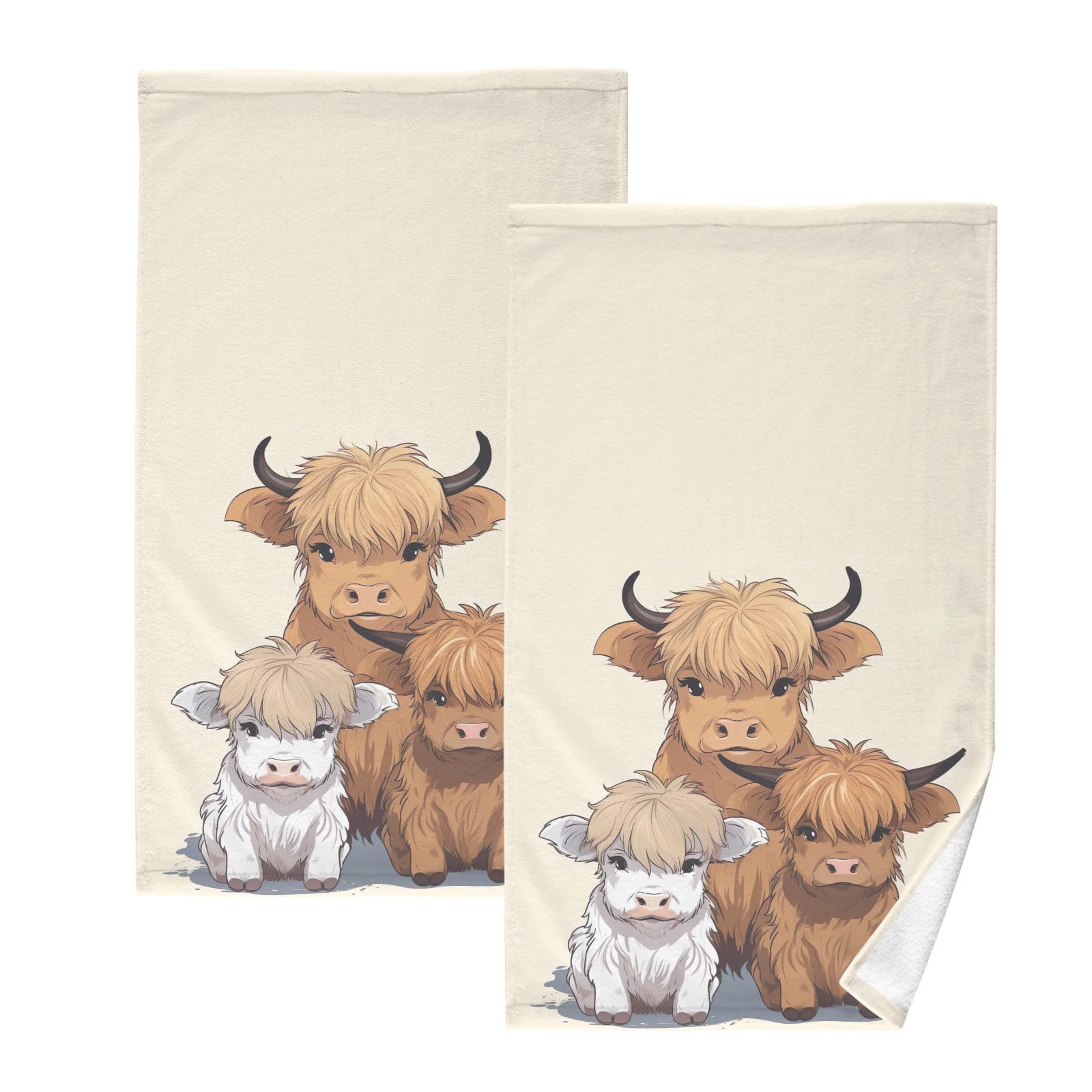 CHSIN Hand Towels Set of 2 Highland Cow Highscottish Cattle Cotton Face Towel Bath Towel for Gym Spa Bathroom Absorbent Soft Guest Towel Home Decor 16