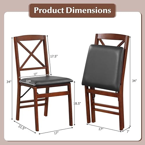 Miniatura 3 de GOFLAME Juego de 4 sillas plegables de comedor, sillas laterales plegables con asiento acolchado de PVC y respaldo alto, paquete de 4 sillas de