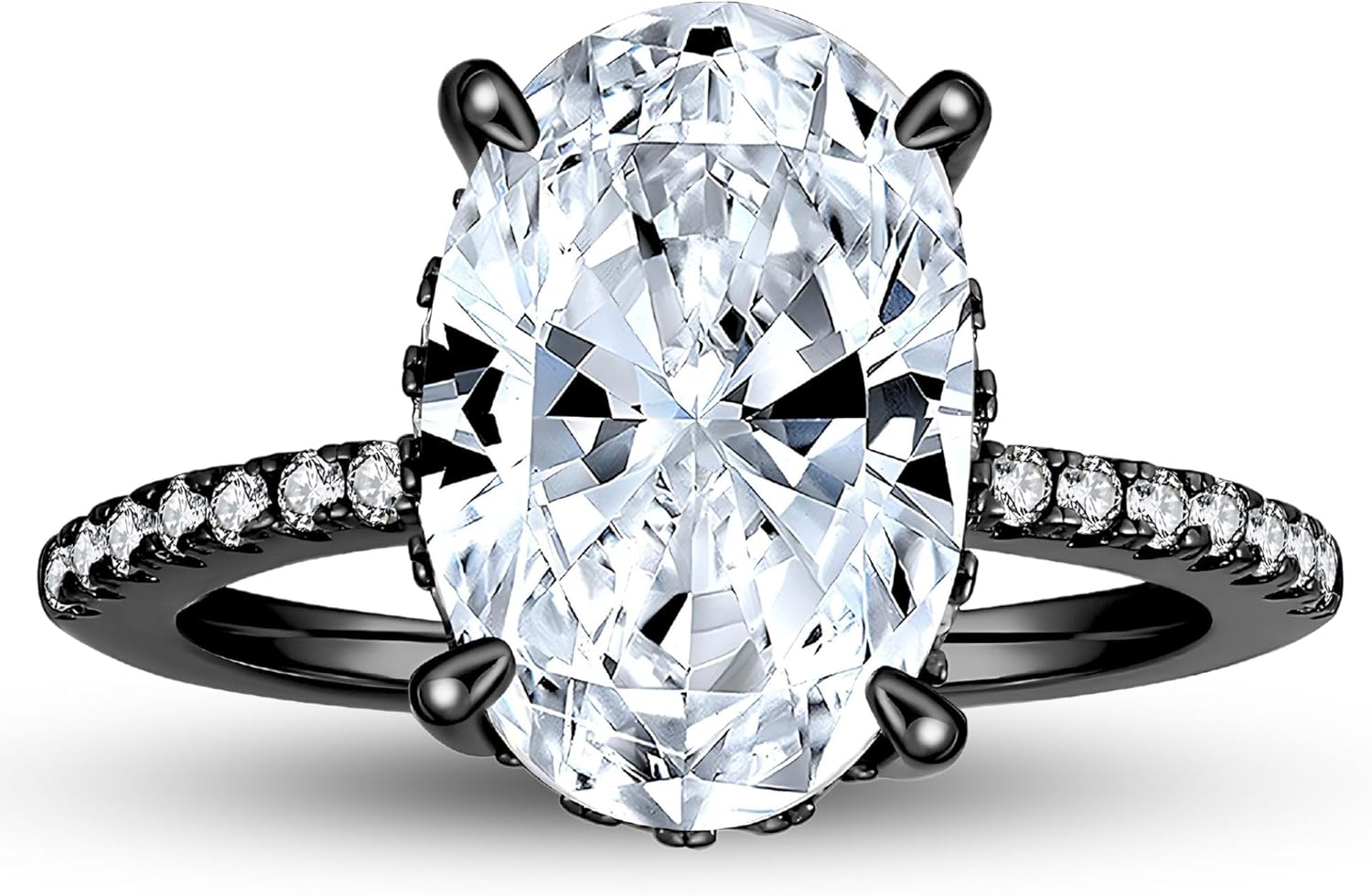 3 Carat Oval Black Engagement Rings for Women by Ginger Lyne | Cubic Zirconia Wedding Rings for Women Sterling Silver | Large 8A CZ Engagement | Travel CZ Simulated Promise or Bridal