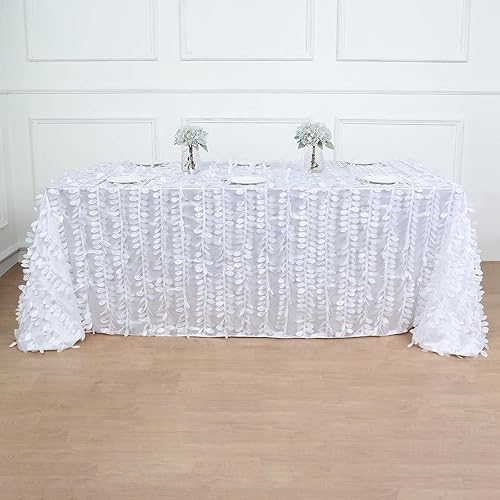 Tableclothsfactory Mantel rectangular de tafetán de pétalos de hojas de 90 x 132 pulgadas, color blanco para bodas, fiestas, eventos, banquetes,