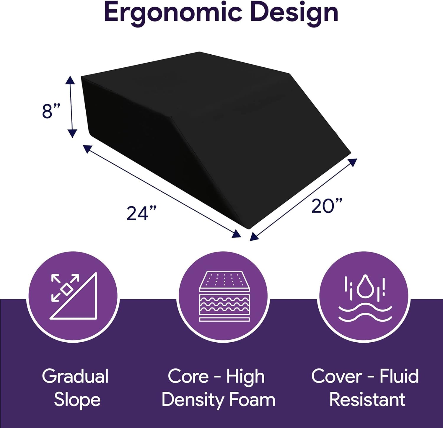 Leg Elevation Pillow - Foam Bolster Leg Pillow - Knee, Hip, and Back Support - Promotes Healthy Blood Circulation and Body Positioning - 20” x 24” x 8”